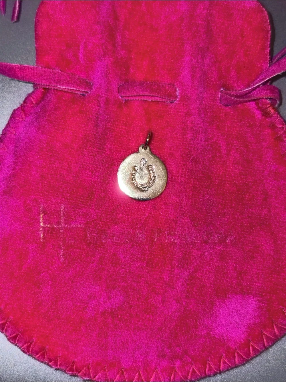 *Authentic* Helen Ficalora 14K YG Horseshoe Dangle Disk Charm w/ 1 Diamond